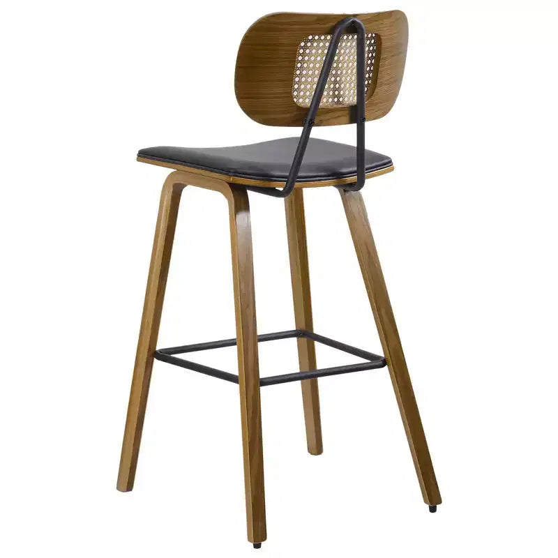 Bekrvio 26 Mid Century Modern Counter Height Bar Stools - Rattan Cane Back, Wood, PU Leather Upholstered for Kitchen Island Dining