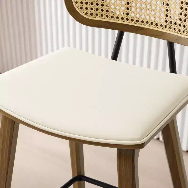 Bekrvio 26 Mid Century Modern Counter Height Bar Stools - Rattan Cane Back, Wood, PU Leather Upholstered for Kitchen Island Dining