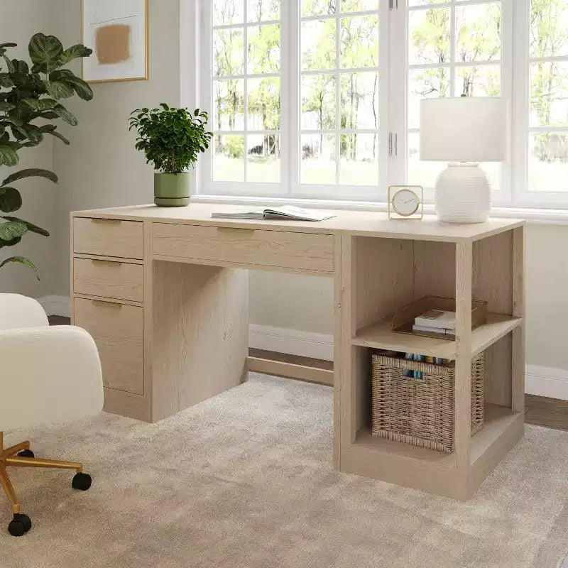 Martha Stewart Kayden Home Office Modular Single-Drawer Desk with 2 Tier Shelf and 3 Drawer File Cabinet