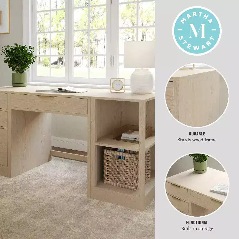 Martha Stewart Kayden Home Office Modular Single-Drawer Desk with 2 Tier Shelf and 3 Drawer File Cabinet