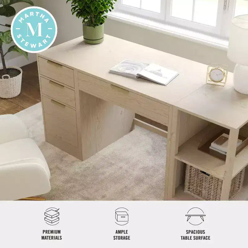 Martha Stewart Kayden Home Office Modular Single-Drawer Desk with 2 Tier Shelf and 3 Drawer File Cabinet