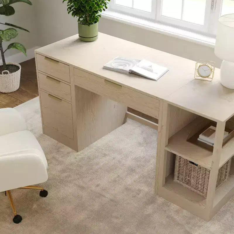 Martha Stewart Kayden Home Office Modular Single-Drawer Desk with 2 Tier Shelf and 3 Drawer File Cabinet