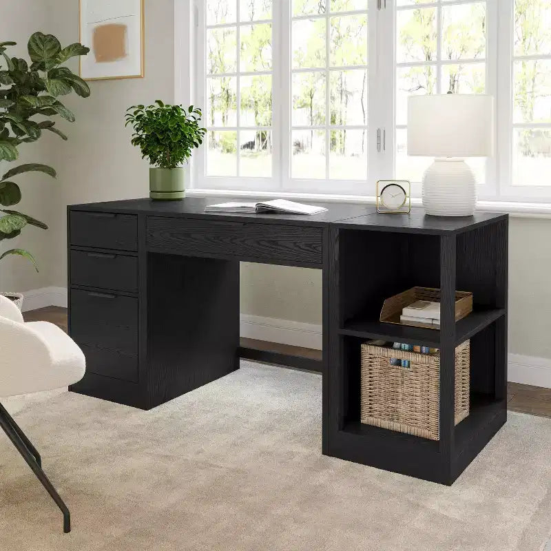 Martha Stewart Kayden Home Office Modular Single-Drawer Desk with 2 Tier Shelf and 3 Drawer File Cabinet