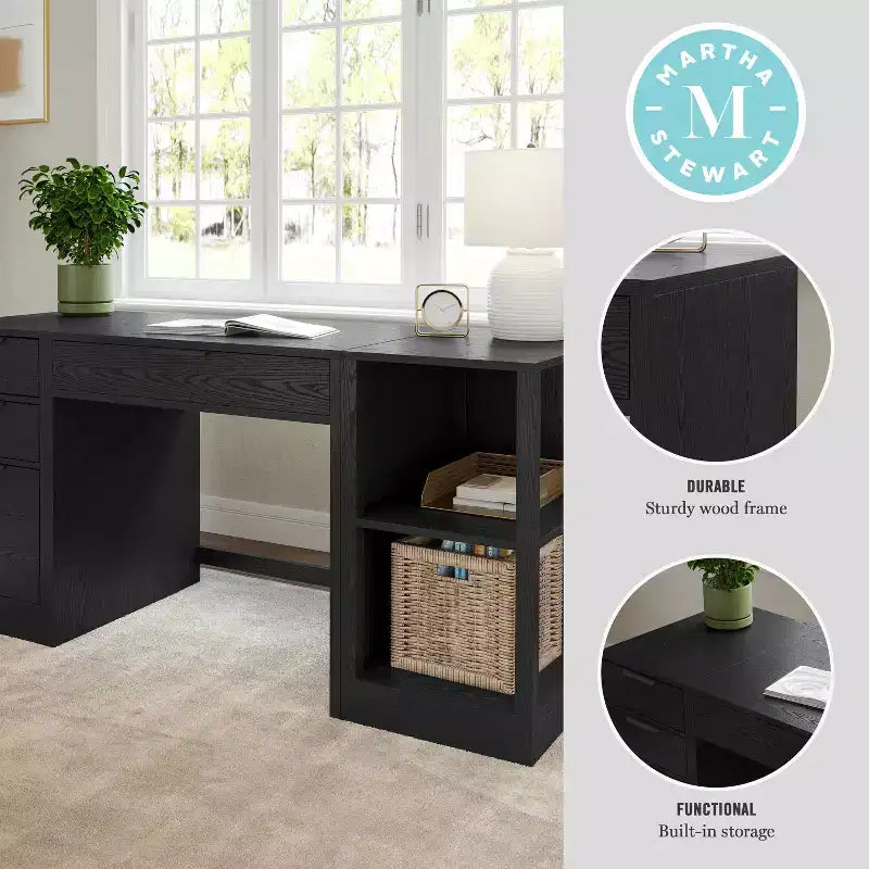 Martha Stewart Kayden Home Office Modular Single-Drawer Desk with 2 Tier Shelf and 3 Drawer File Cabinet