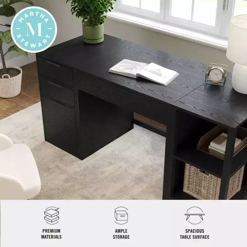Martha Stewart Kayden Home Office Modular Single-Drawer Desk with 2 Tier Shelf and 3 Drawer File Cabinet