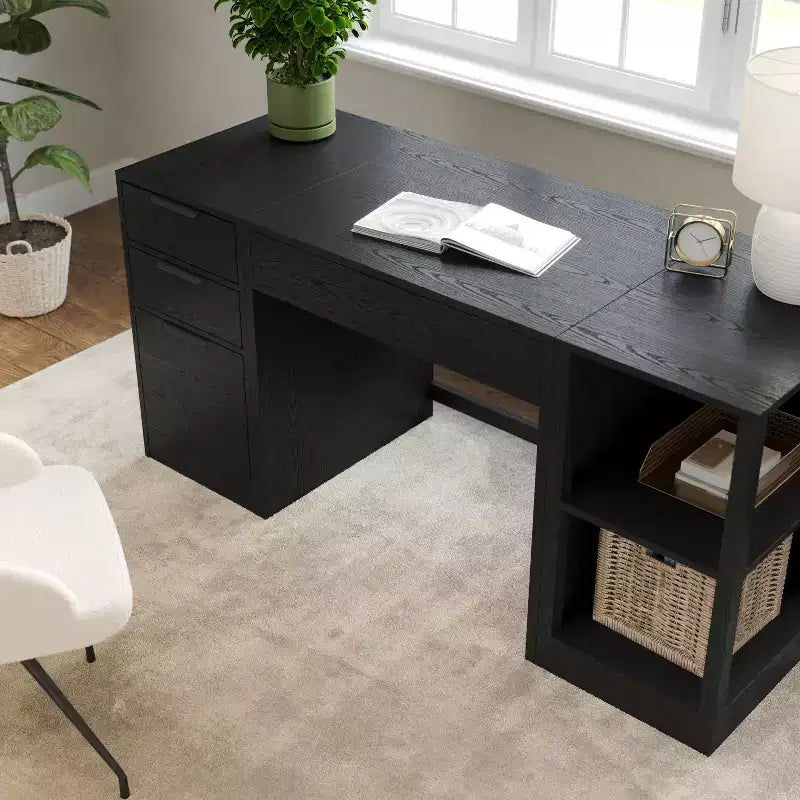 Martha Stewart Kayden Home Office Modular Single-Drawer Desk with 2 Tier Shelf and 3 Drawer File Cabinet