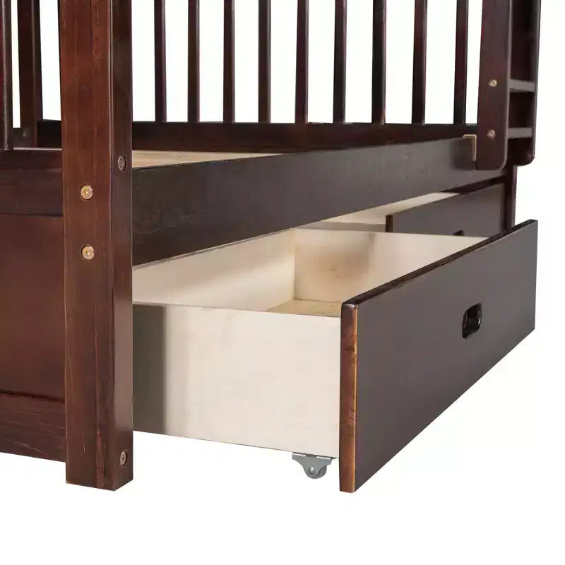 Wooden Bunk Bed with Built-in Ladder & Storage Drawers, Convertible into Two Beds - ModernLuxe