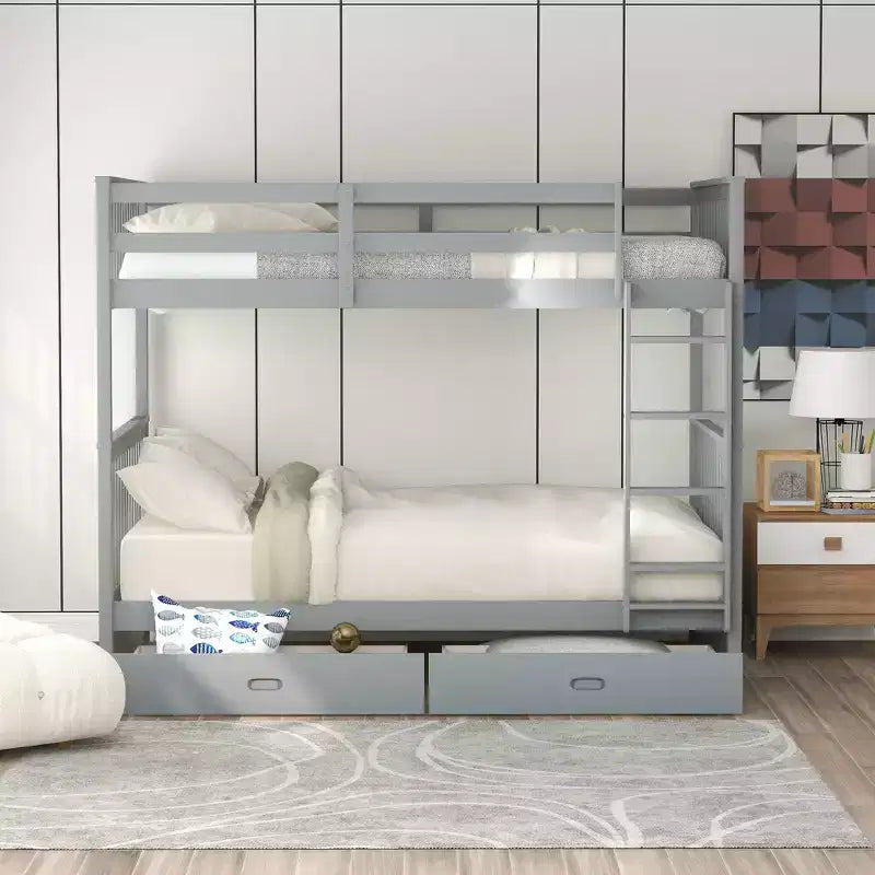 Wooden Bunk Bed with Built-in Ladder & Storage Drawers, Convertible into Two Beds - ModernLuxe