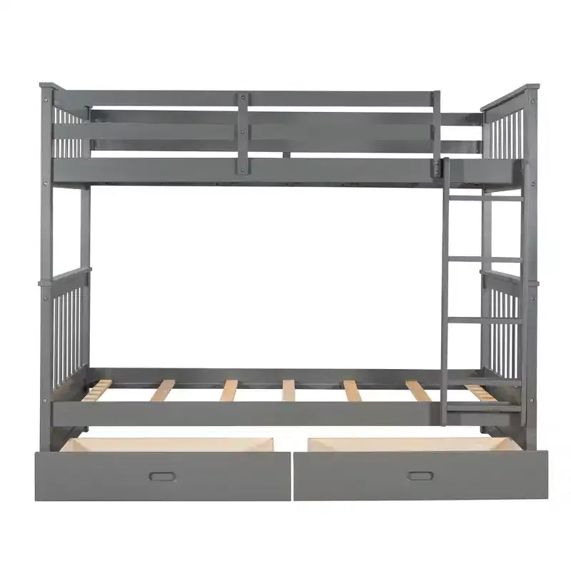 Wooden Bunk Bed with Built-in Ladder & Storage Drawers, Convertible into Two Beds - ModernLuxe