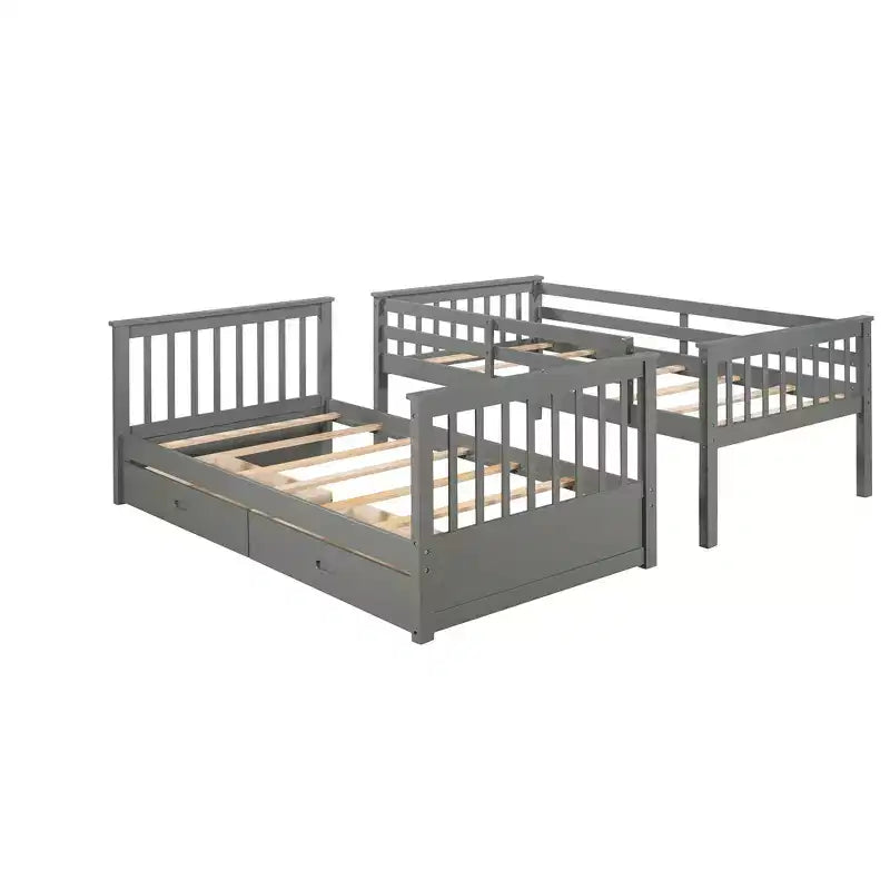 Wooden Bunk Bed with Built-in Ladder & Storage Drawers, Convertible into Two Beds - ModernLuxe
