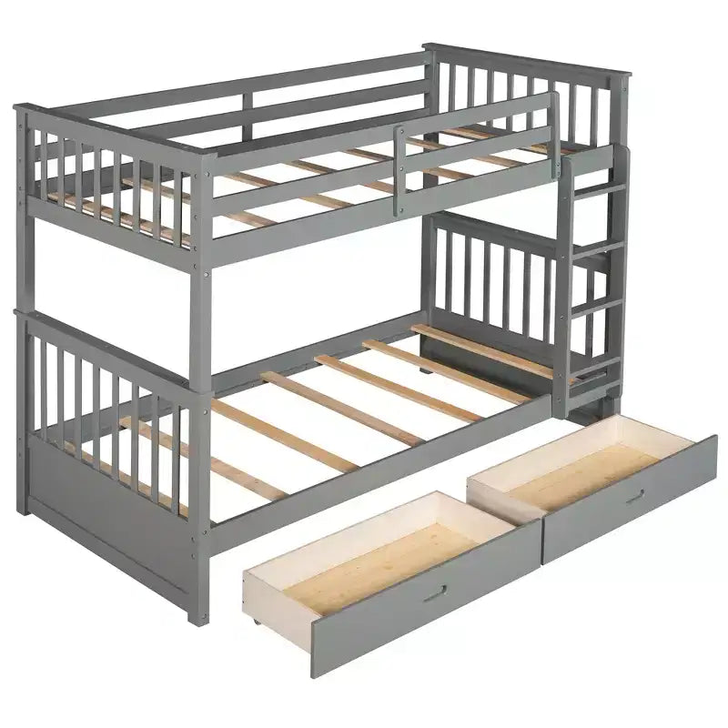 Wooden Bunk Bed with Built-in Ladder & Storage Drawers, Convertible into Two Beds - ModernLuxe