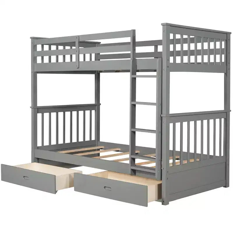 Wooden Bunk Bed with Built-in Ladder & Storage Drawers, Convertible into Two Beds - ModernLuxe