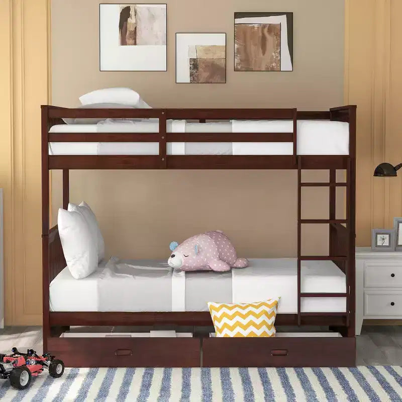 Wooden Bunk Bed with Built-in Ladder & Storage Drawers, Convertible into Two Beds - ModernLuxe
