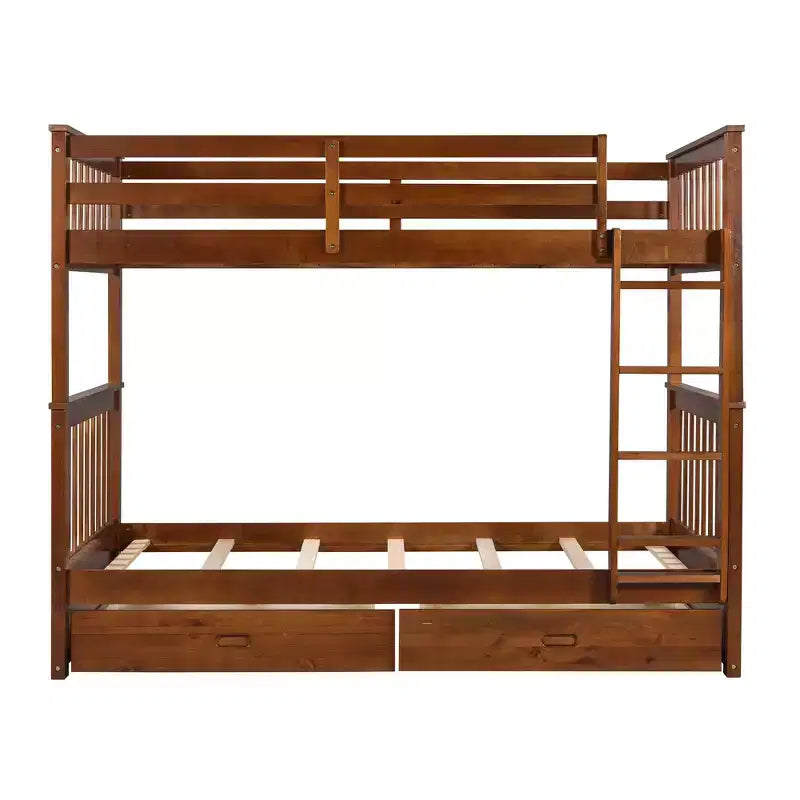 Wooden Bunk Bed with Built-in Ladder & Storage Drawers, Convertible into Two Beds - ModernLuxe