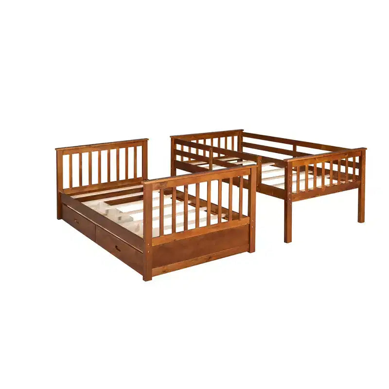 Wooden Bunk Bed with Built-in Ladder & Storage Drawers, Convertible into Two Beds - ModernLuxe