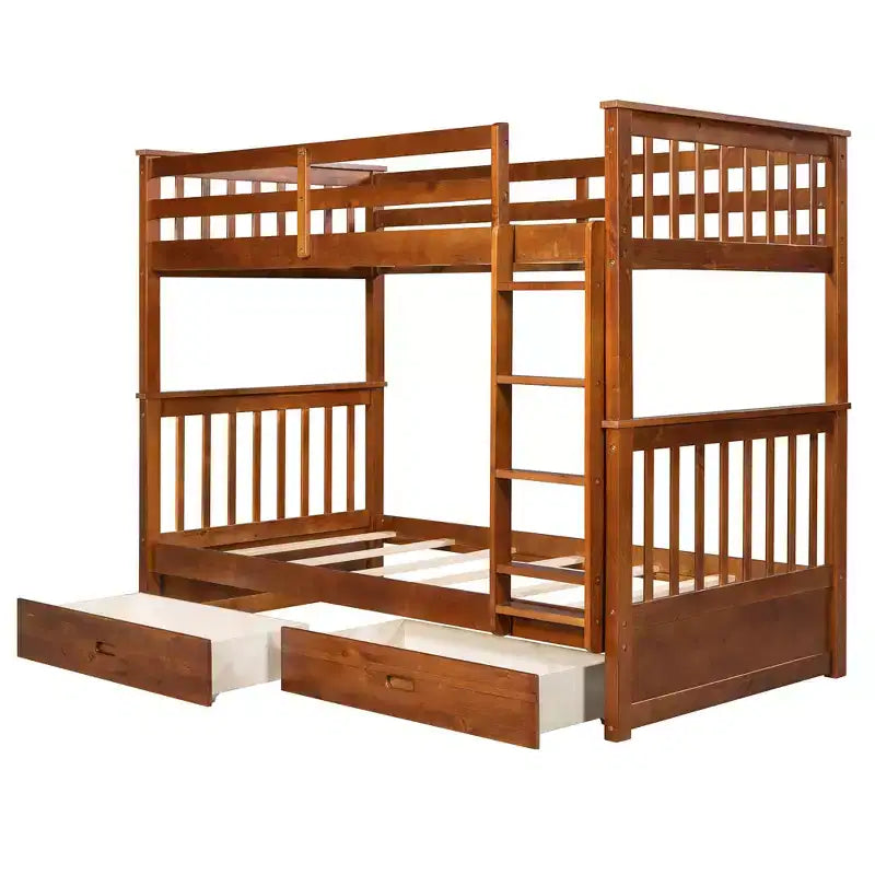 Wooden Bunk Bed with Built-in Ladder & Storage Drawers, Convertible into Two Beds - ModernLuxe