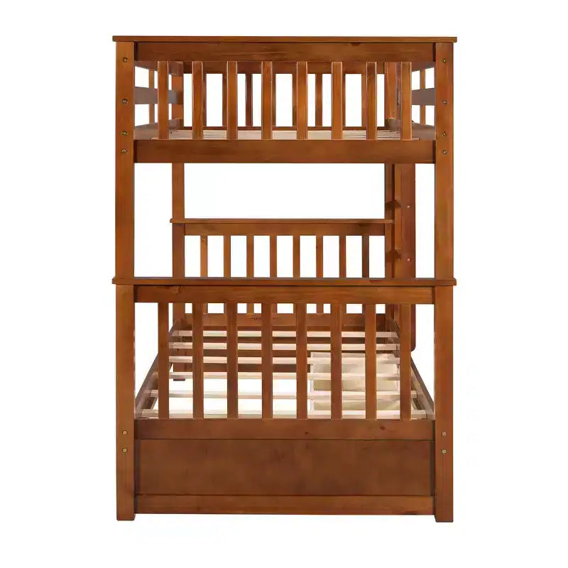 Wooden Bunk Bed with Built-in Ladder & Storage Drawers, Convertible into Two Beds - ModernLuxe