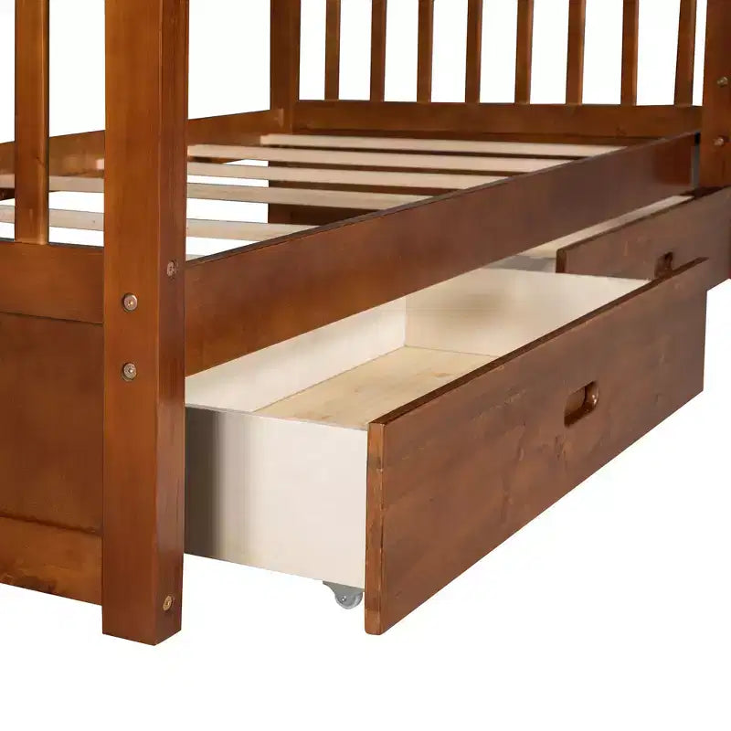Wooden Bunk Bed with Built-in Ladder & Storage Drawers, Convertible into Two Beds - ModernLuxe