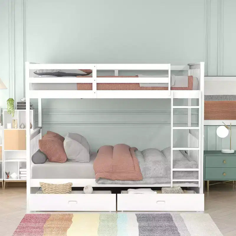 Wooden Bunk Bed with Built-in Ladder & Storage Drawers, Convertible into Two Beds - ModernLuxe