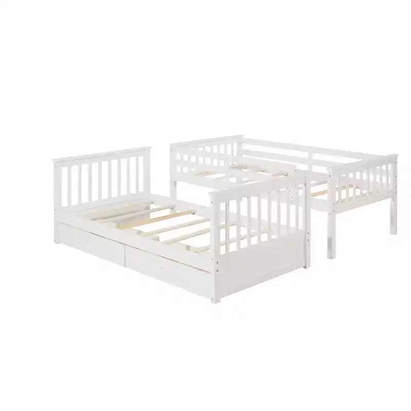 Wooden Bunk Bed with Built-in Ladder & Storage Drawers, Convertible into Two Beds - ModernLuxe