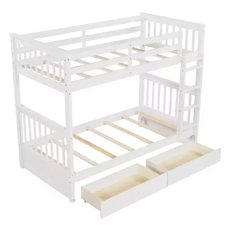 Wooden Bunk Bed with Built-in Ladder & Storage Drawers, Convertible into Two Beds - ModernLuxe
