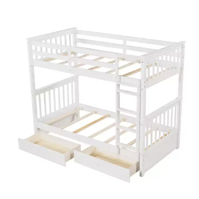 Wooden Bunk Bed with Built-in Ladder & Storage Drawers, Convertible into Two Beds - ModernLuxe