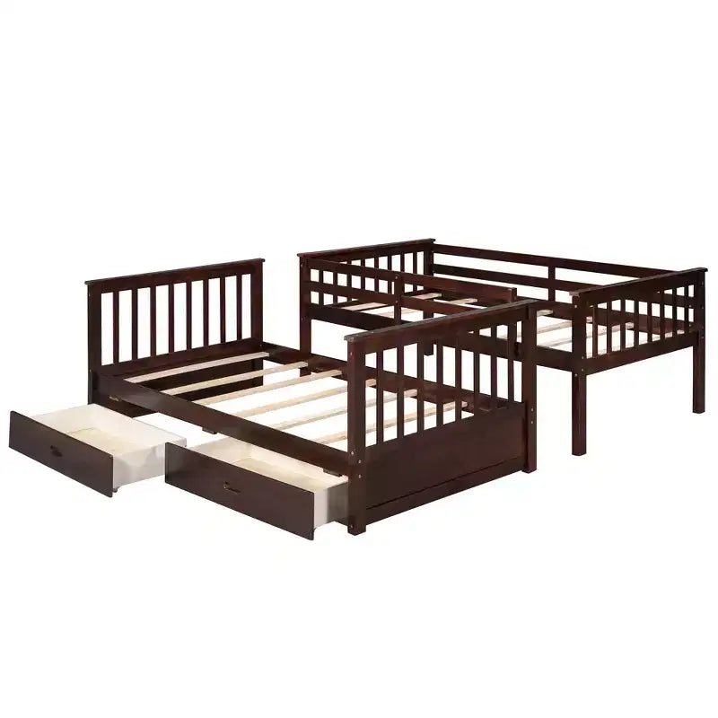 Wooden Bunk Bed with Built-in Ladder & Storage Drawers, Convertible into Two Beds - ModernLuxe