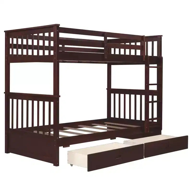 Wooden Bunk Bed with Built-in Ladder & Storage Drawers, Convertible into Two Beds - ModernLuxe