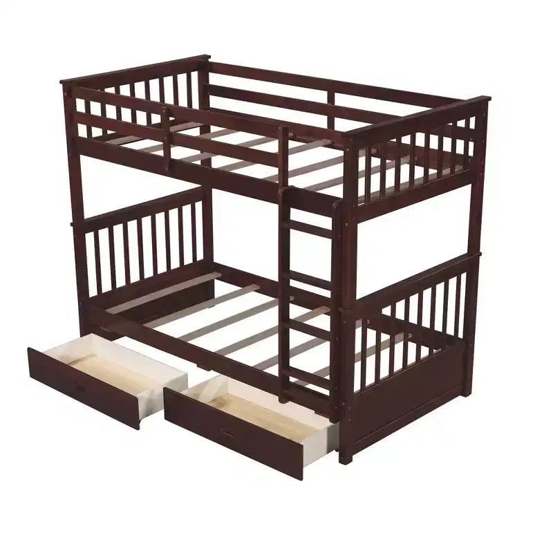 Wooden Bunk Bed with Built-in Ladder & Storage Drawers, Convertible into Two Beds - ModernLuxe