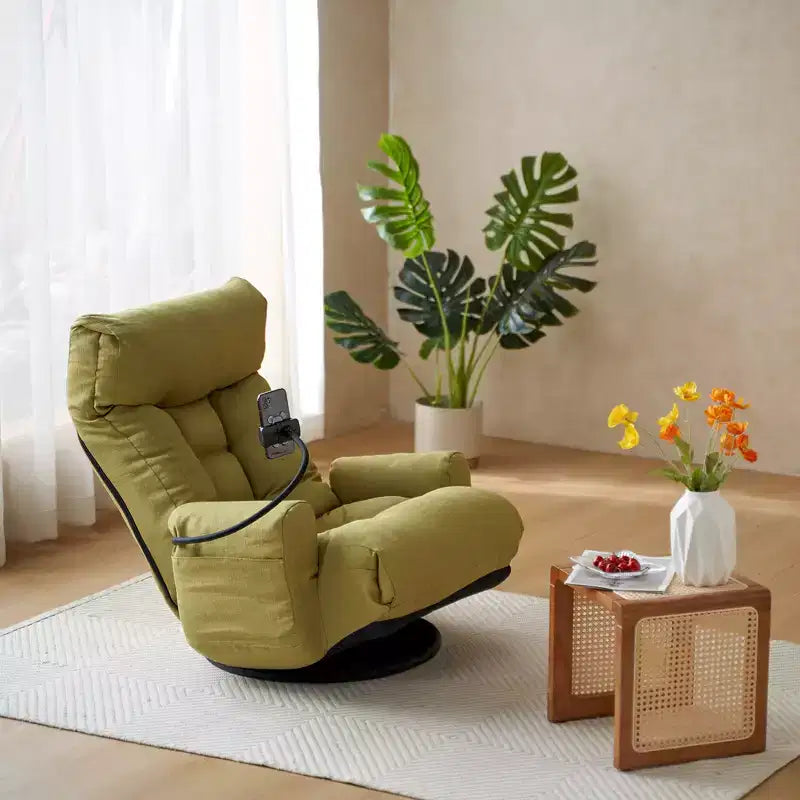 GDFStudio Dierser Modern Linen Adjustable head and waist Swivel Chairs with Mobile Phone Holder