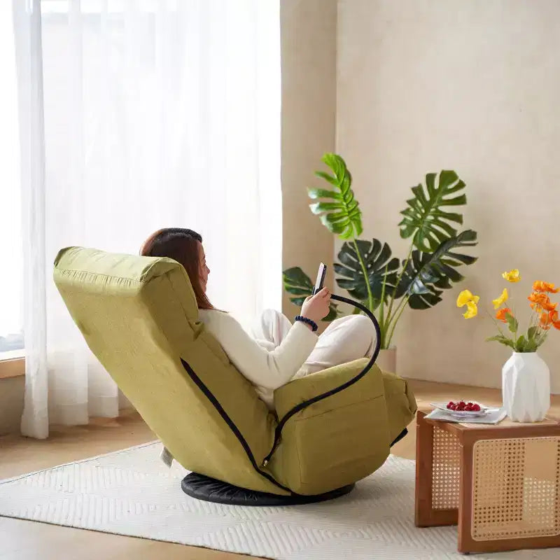 GDFStudio Dierser Modern Linen Adjustable head and waist Swivel Chairs with Mobile Phone Holder