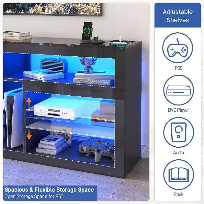 BALHAM TRADE-71 LED TV Stand wPower Outlet 31.5 Tall Entertainment Center for Living Room