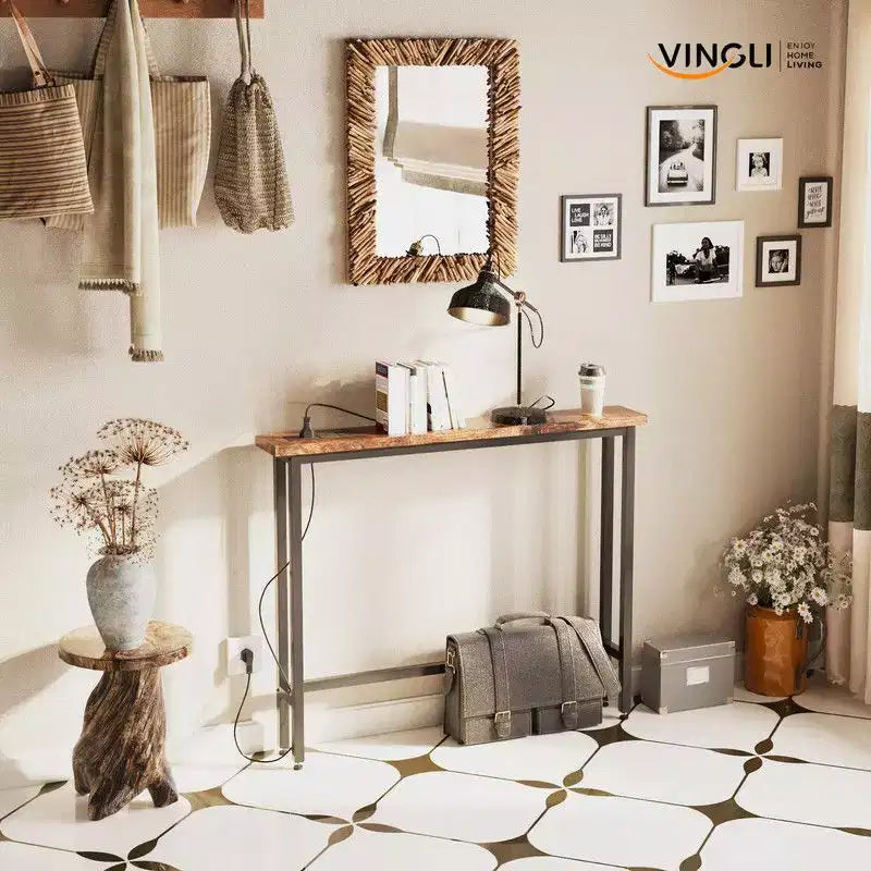 Karl Home 39.37''Narrow Console Sofa Table with Power Outlets and USB Port