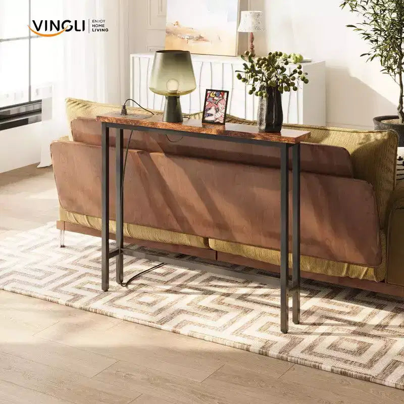 Karl Home 39.37''Narrow Console Sofa Table with Power Outlets and USB Port
