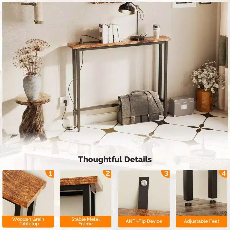 Karl Home 39.37''Narrow Console Sofa Table with Power Outlets and USB Port