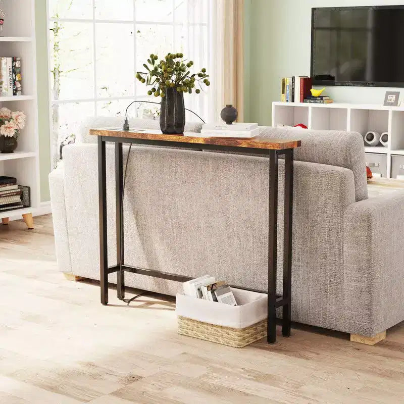Karl Home 39.37''Narrow Console Sofa Table with Power Outlets and USB Port