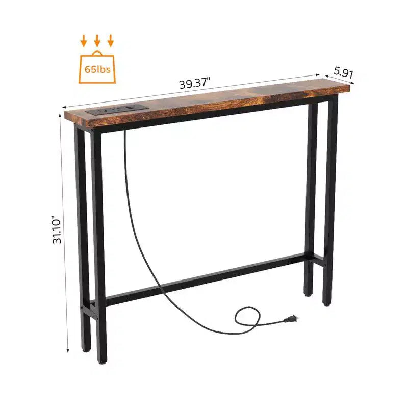 Karl Home 39.37''Narrow Console Sofa Table with Power Outlets and USB Port