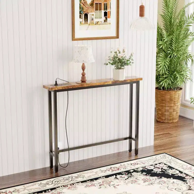 Karl Home 39.37''Narrow Console Sofa Table with Power Outlets and USB Port