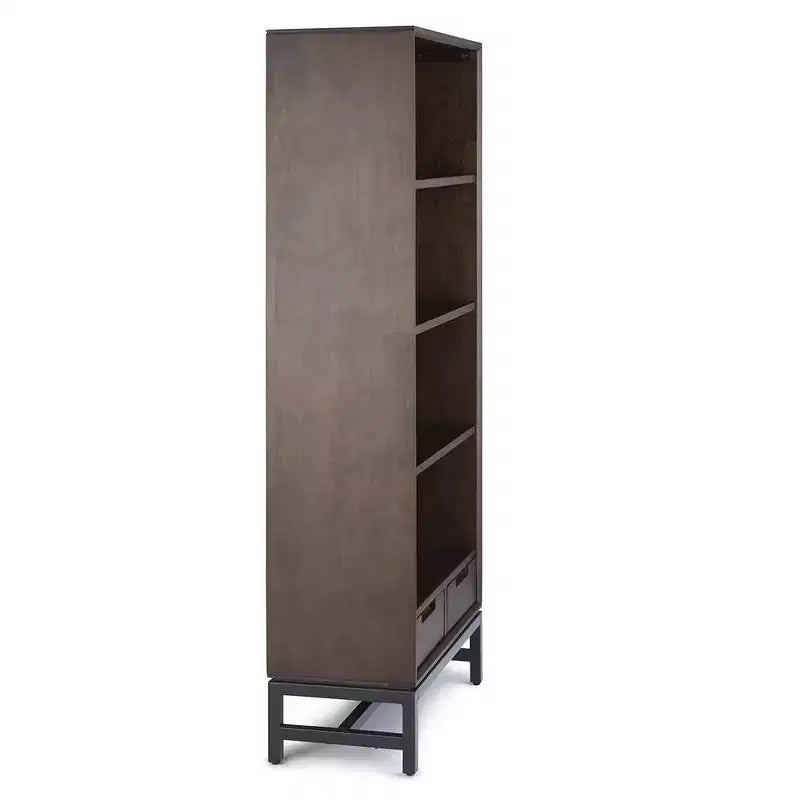 Devlin SOLID HARDWOOD and Metal 66 inch x 30 inchRectangle Modern Industrial Bookcase in Medium Saddle Brown
