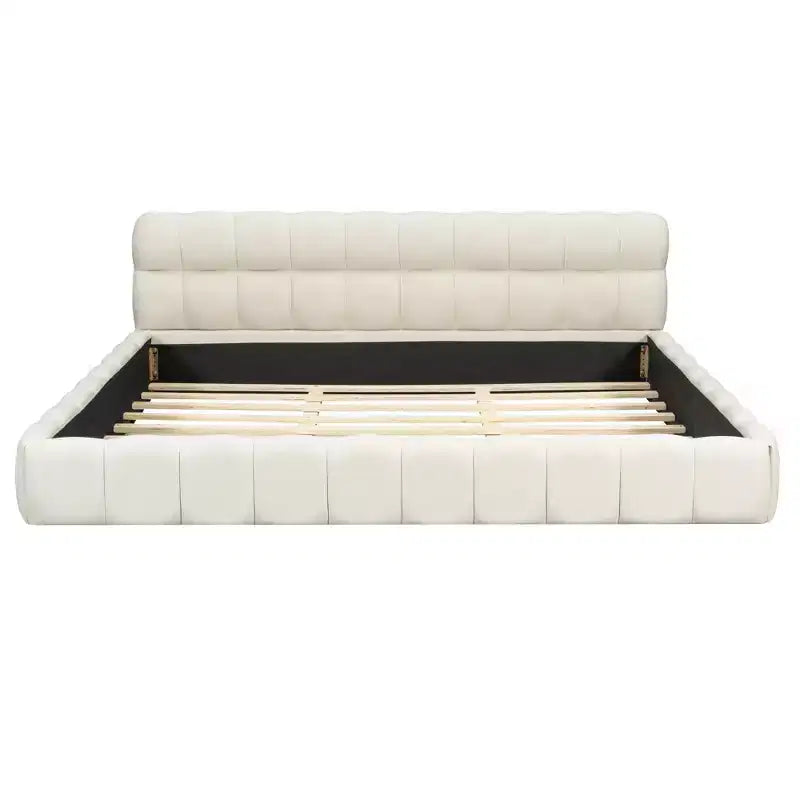 Luxystar Modern King Size Linen Upholstered Platform Bed with Headboard
