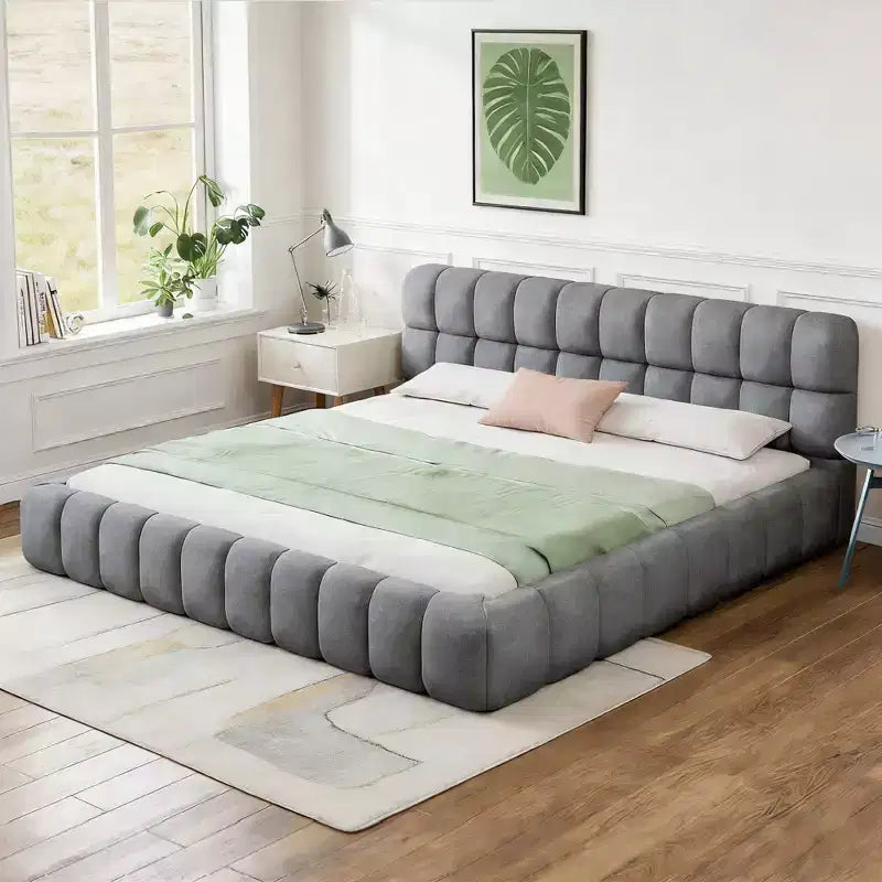 Luxystar Modern King Size Linen Upholstered Platform Bed with Headboard