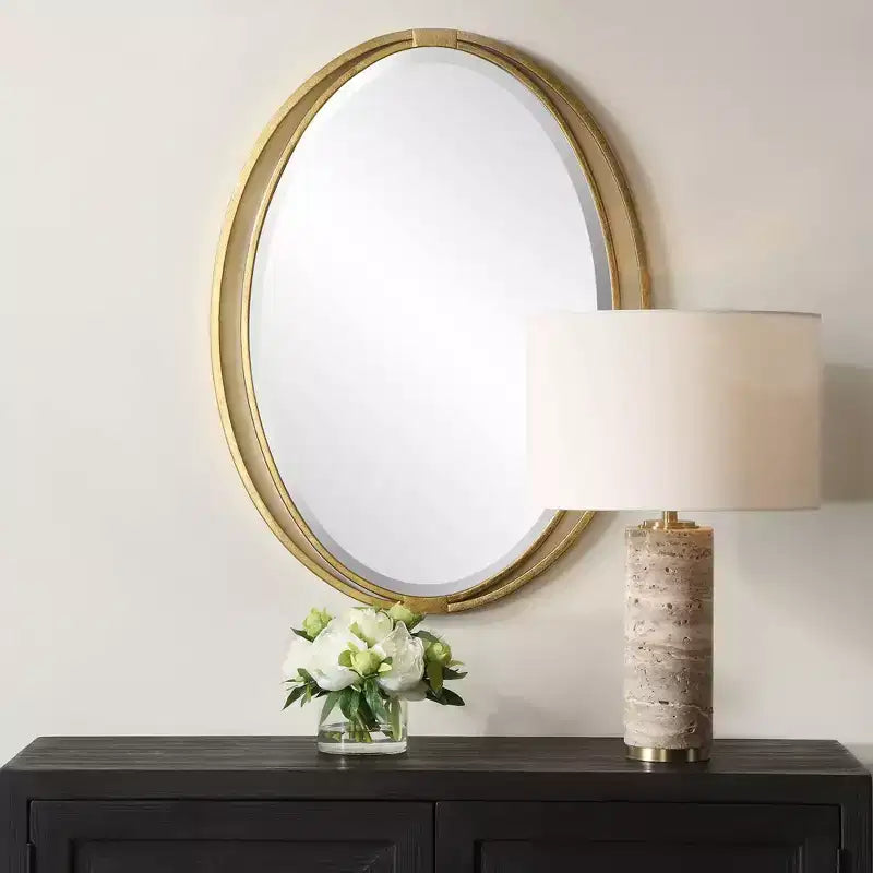 Uttermost Rhodes Metallic Gold Leaf 24 1/4 x 32 Oval Wall Mirror