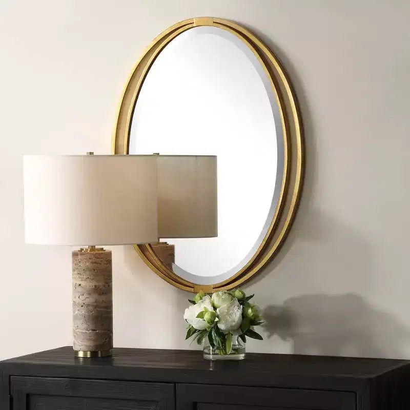 Uttermost Rhodes Metallic Gold Leaf 24 1/4 x 32 Oval Wall Mirror