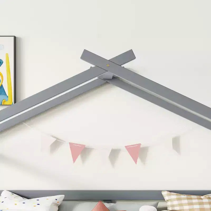 Bellemave Twin House Low Loft Bed with Slide and Ladder,Pine House Loft Bed Frame with Safety Guardrails for Kids