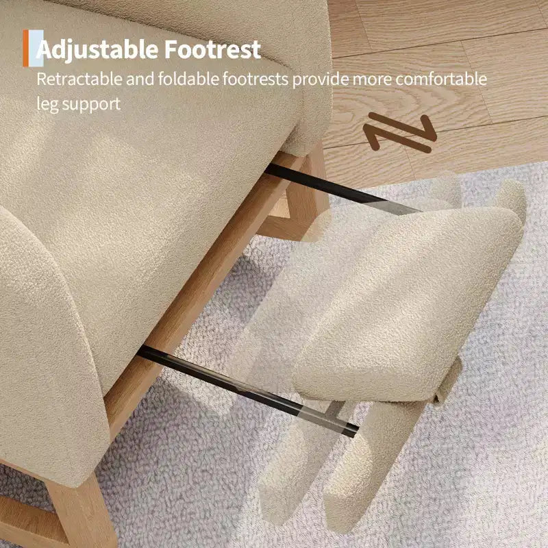 Upholstered Nursery Rocking Chair, Comfortable Cushioned Rocking Chair, with High Back & Side Pocket for Living Room Bedroom, Easy to Clean