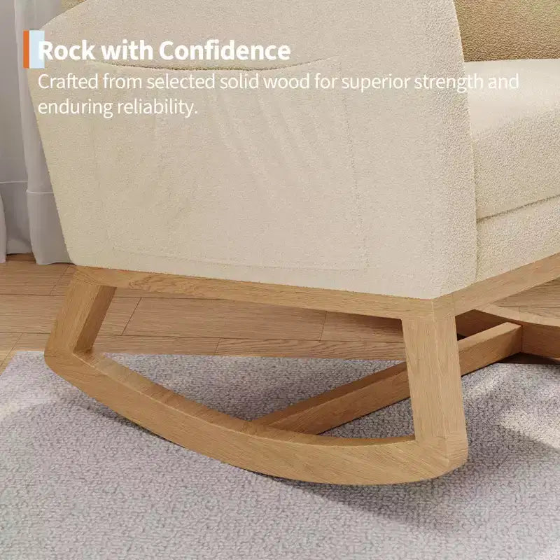 Upholstered Nursery Rocking Chair, Comfortable Cushioned Rocking Chair, with High Back & Side Pocket for Living Room Bedroom, Easy to Clean