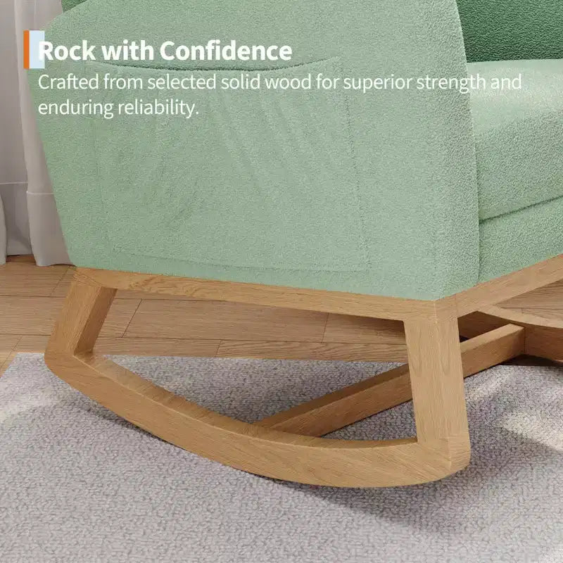 Upholstered Nursery Rocking Chair, Comfortable Cushioned Rocking Chair, with High Back & Side Pocket for Living Room Bedroom, Easy to Clean