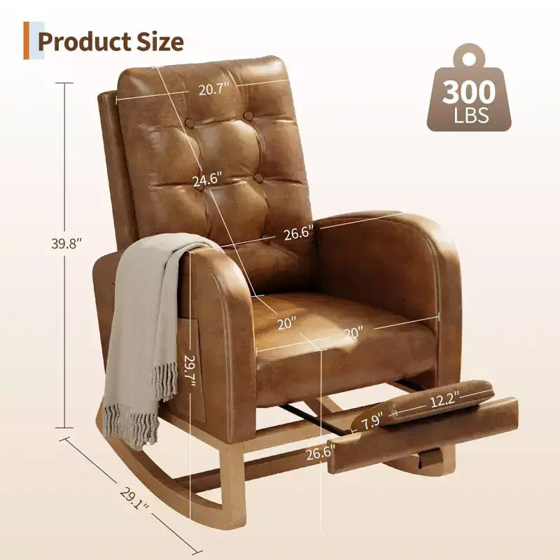 Upholstered Nursery Rocking Chair, Comfortable Cushioned Rocking Chair, with High Back & Side Pocket for Living Room Bedroom, Easy to Clean