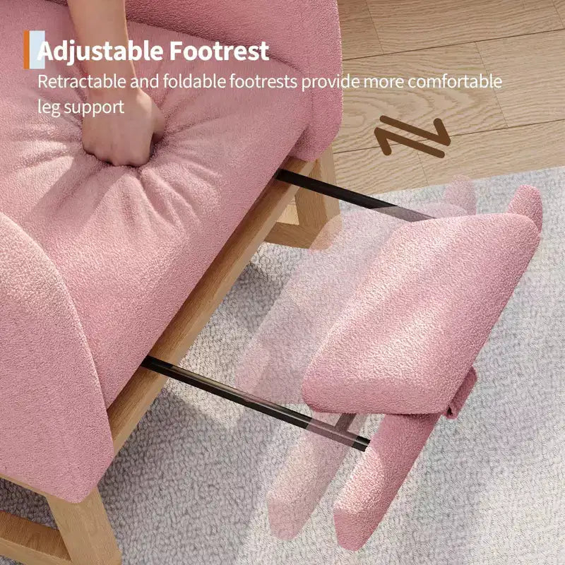 Upholstered Nursery Rocking Chair, Comfortable Cushioned Rocking Chair, with High Back & Side Pocket for Living Room Bedroom, Easy to Clean