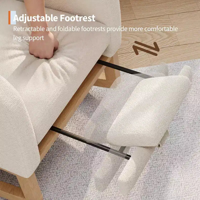 Upholstered Nursery Rocking Chair, Comfortable Cushioned Rocking Chair, with High Back & Side Pocket for Living Room Bedroom, Easy to Clean